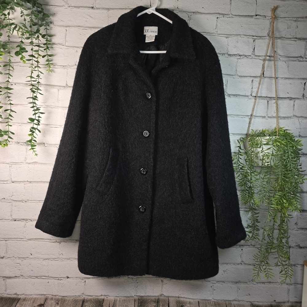 THE TOG SHOP BLACK ALPACA MOHAIR WOOL BLEND BUTTON DOWN PEA COAT WOMENS 12 EUC